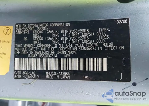 2008 Lexus Rx 400H z USA, uszkodzony, nr VIN JTJGW31U382007814